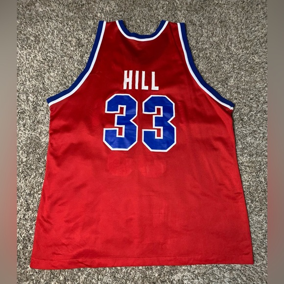 90s Vintage Champion Grant Hill Mens 48 L/XL Detroit Pistons Red NBA Jersey - Picture 2 of 8